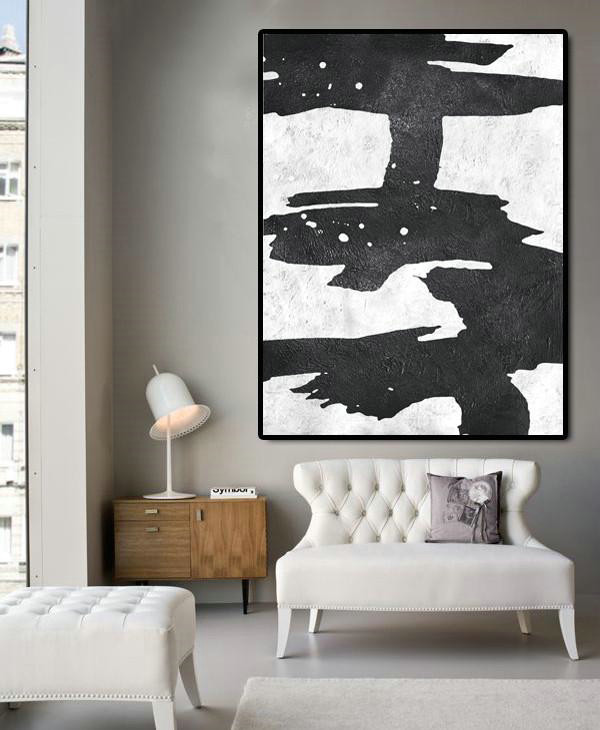 Black And White Minimal Painting On Canvas,Abstract Art Decor,Contemporary Painting #Y4D9